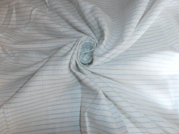 100% Linen Blue and White stripe Fabric 58" wide [6909]