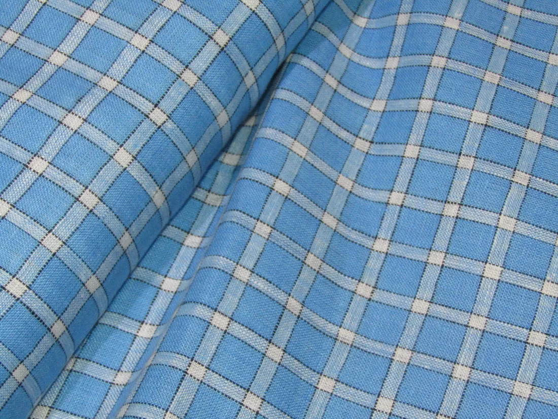 100% Linen Blue plaids 60's Lea Fabric 58" wide [10802]