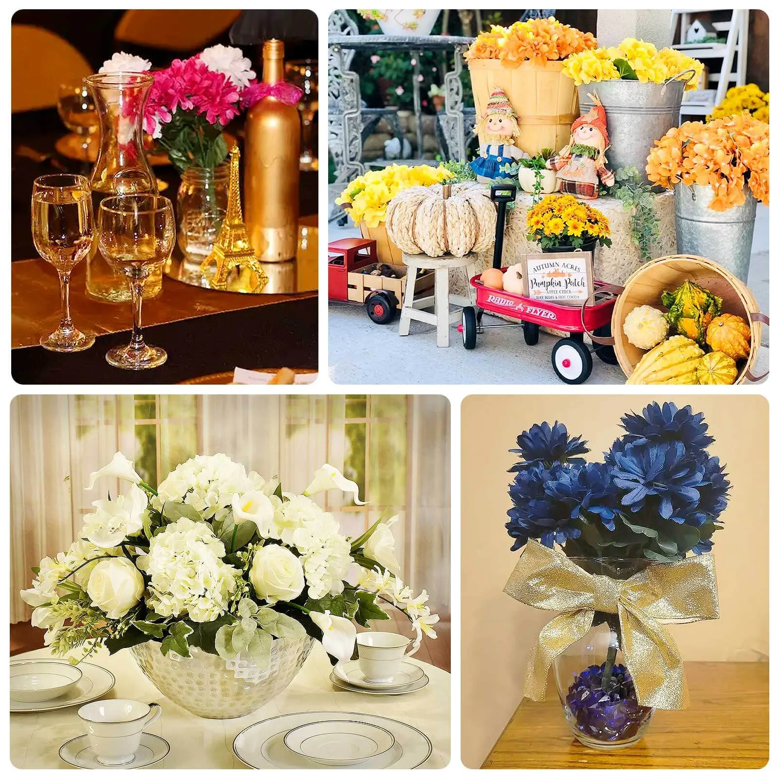 12 Bushes Cream Artificial Silk Chrysanthemum Flower Bouquets