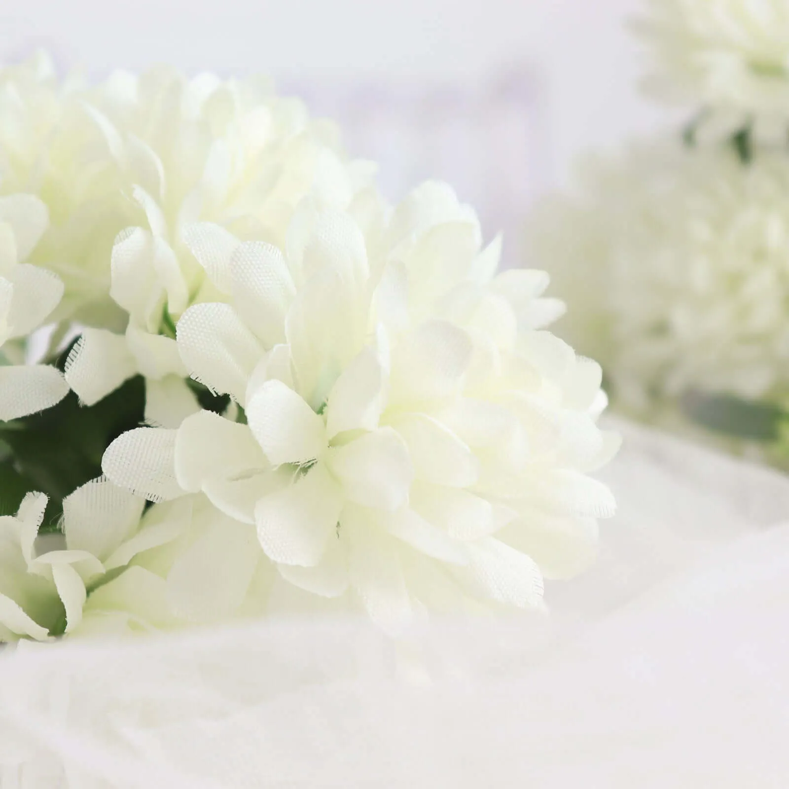 12 Bushes Cream Artificial Silk Chrysanthemum Flower Bouquets