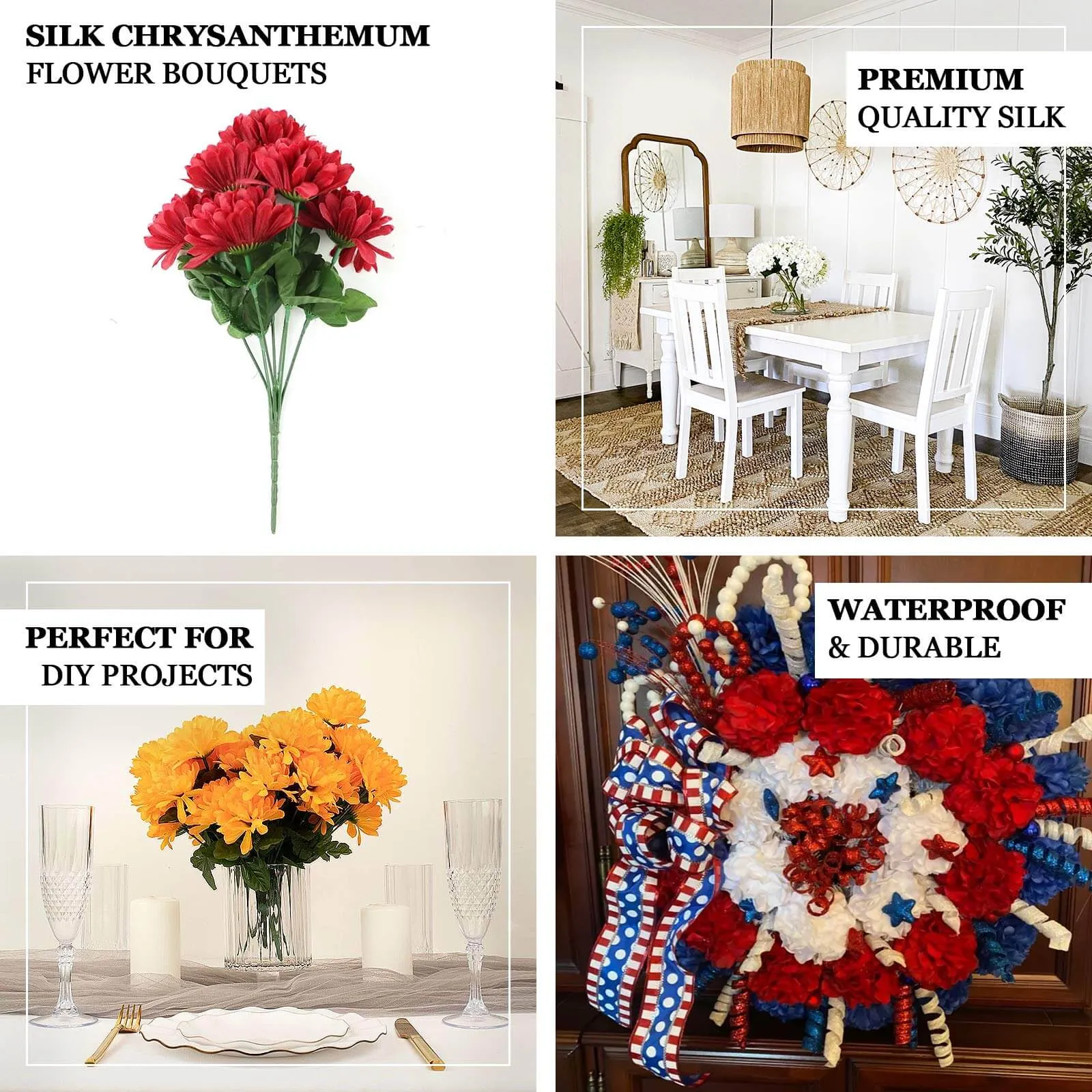 12 Bushes Cream Artificial Silk Chrysanthemum Flower Bouquets
