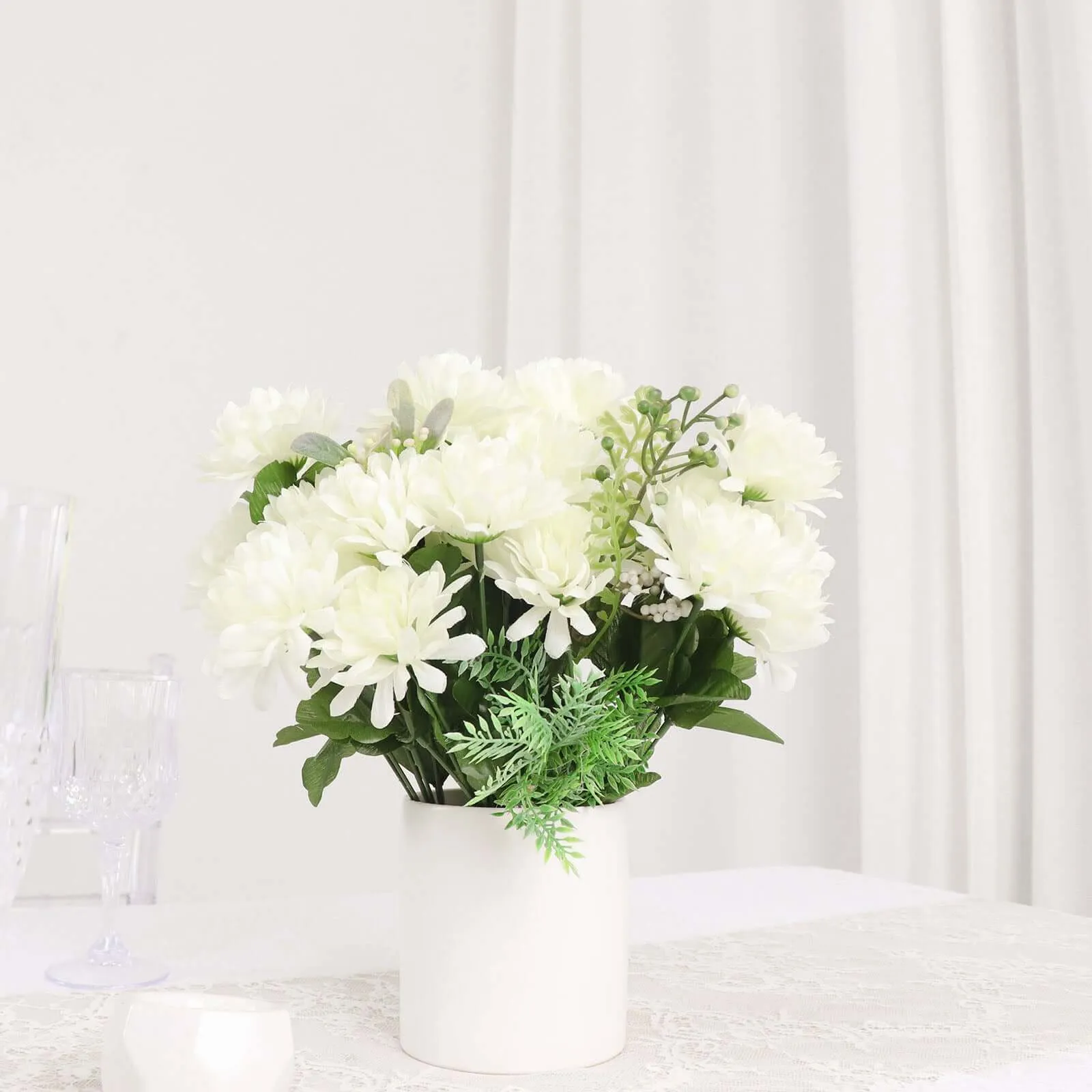 12 Bushes Cream Artificial Silk Chrysanthemum Flower Bouquets