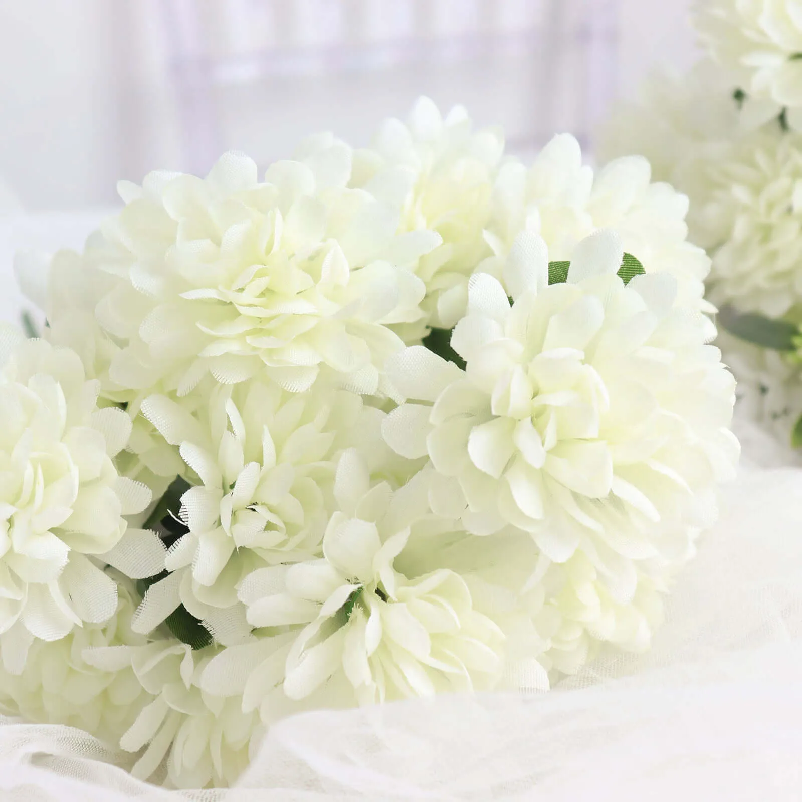 12 Bushes Cream Artificial Silk Chrysanthemum Flower Bouquets