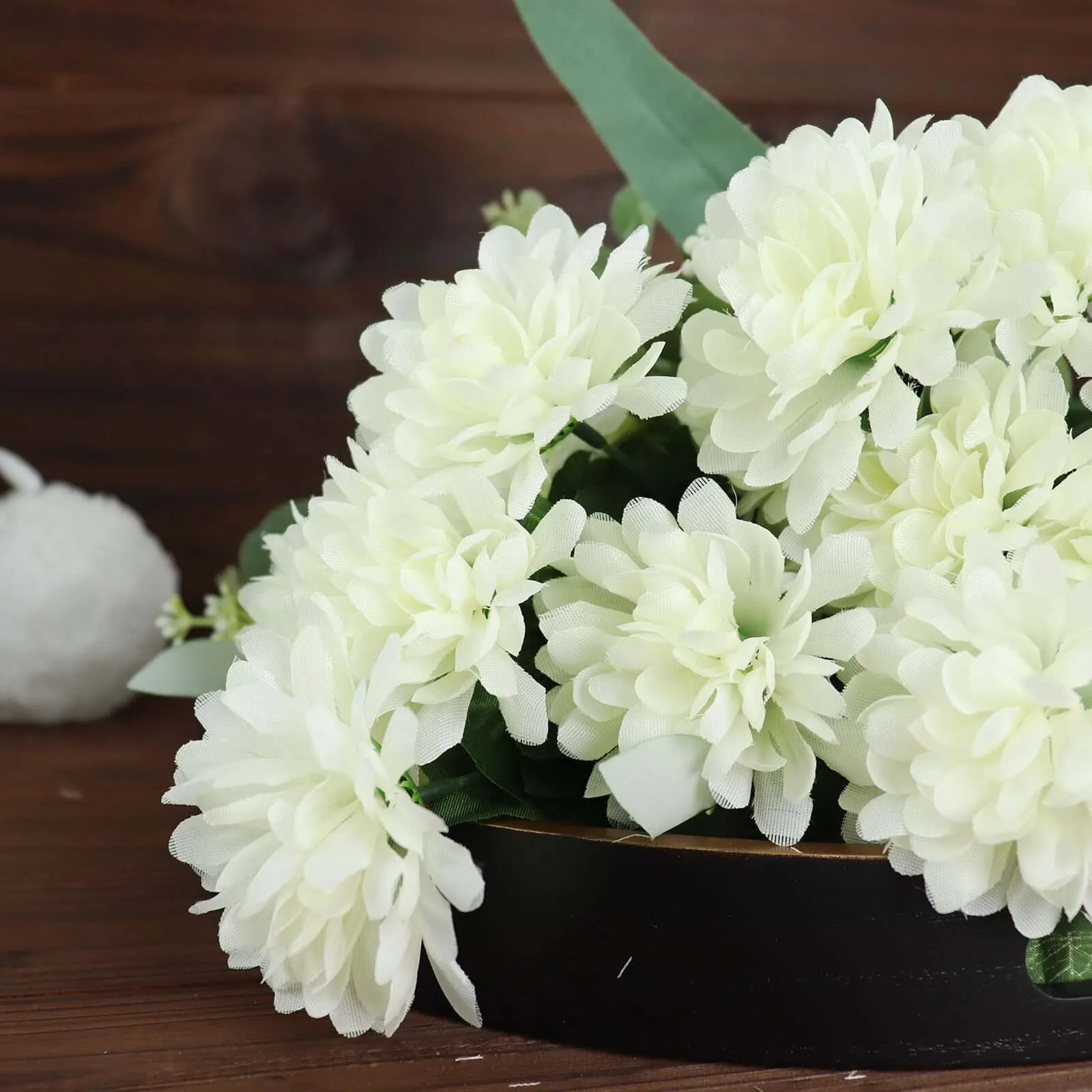 12 Bushes Cream Artificial Silk Chrysanthemum Flower Bouquets