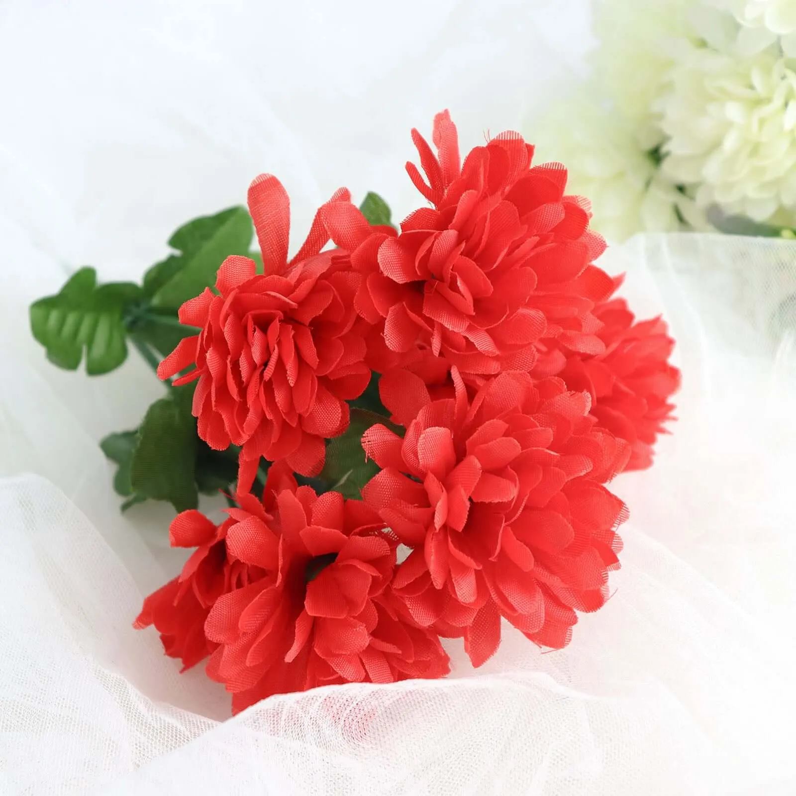 12 Bushes Red Artificial Silk Chrysanthemum Flower Bouquets