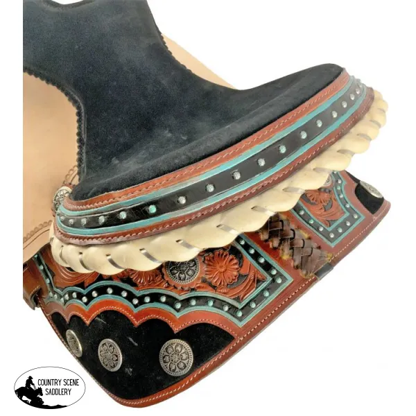 15"  Economy Barrel Saddle Set with floral tooling.
