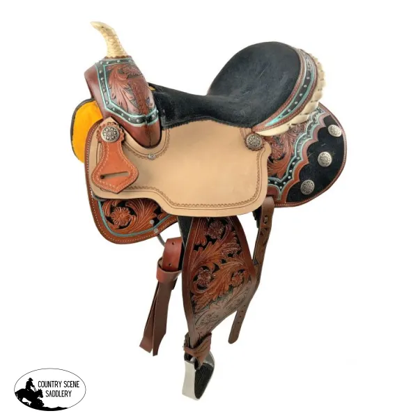 15"  Economy Barrel Saddle Set with floral tooling.