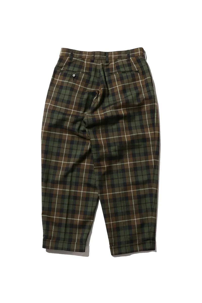 2 Pleats Twill Pant - Olive Check