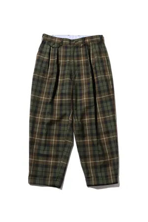 2 Pleats Twill Pant - Olive Check