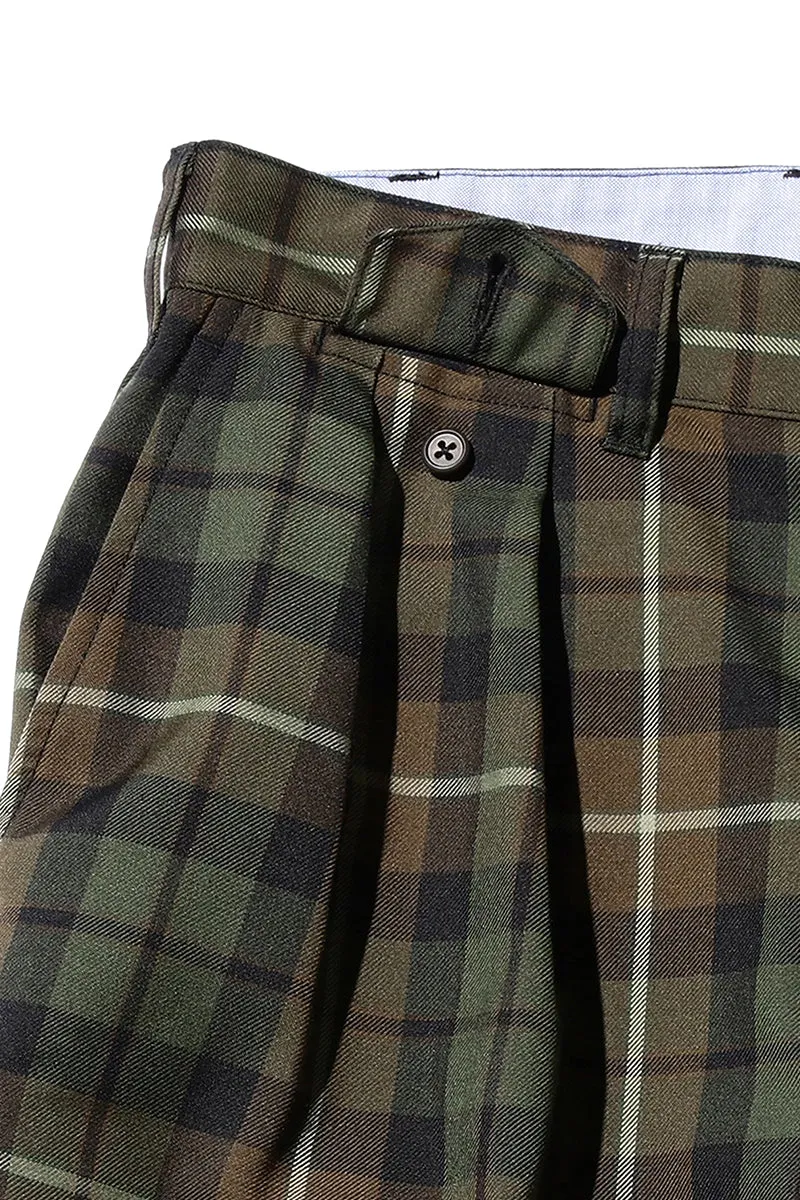 2 Pleats Twill Pant - Olive Check
