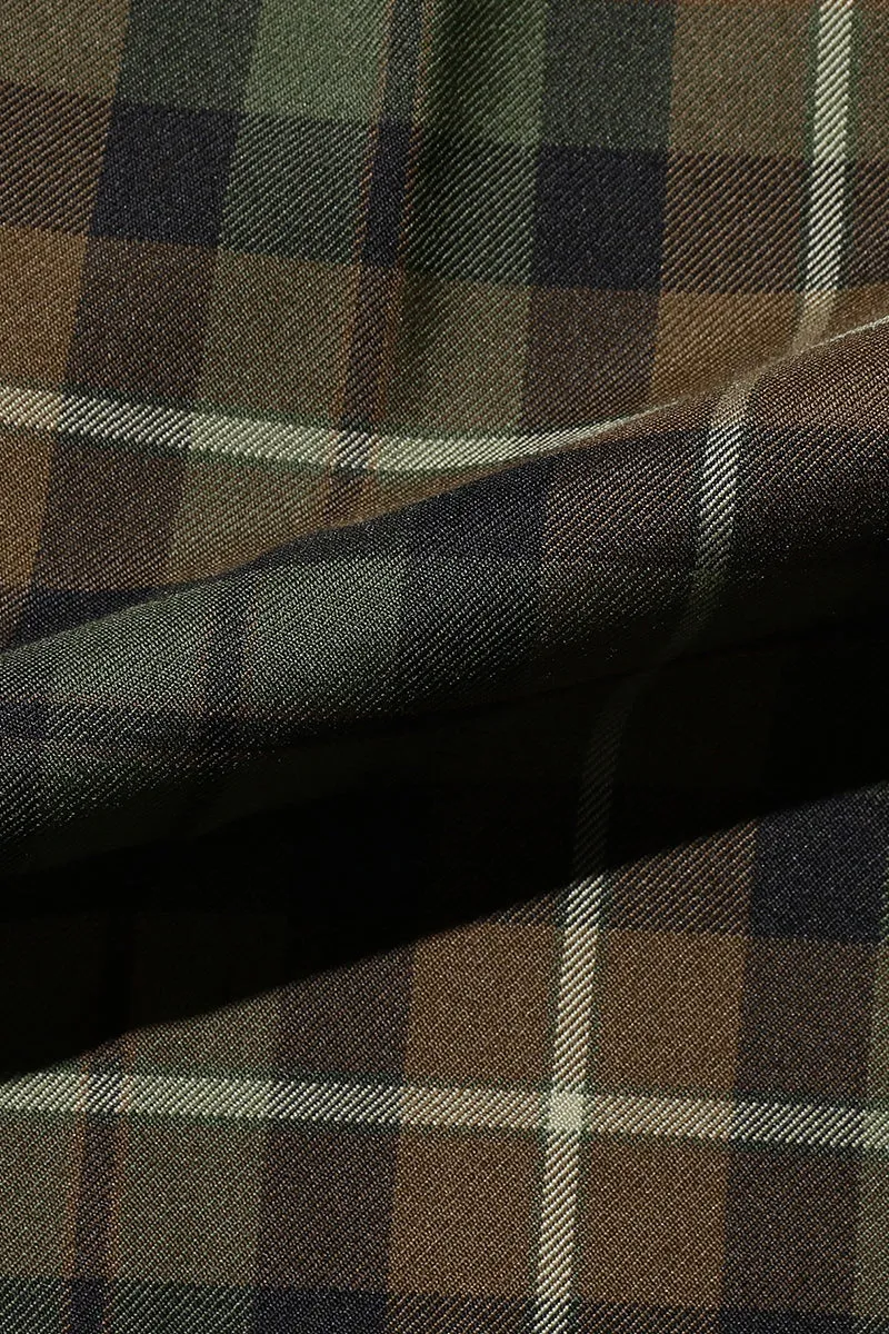 2 Pleats Twill Pant - Olive Check
