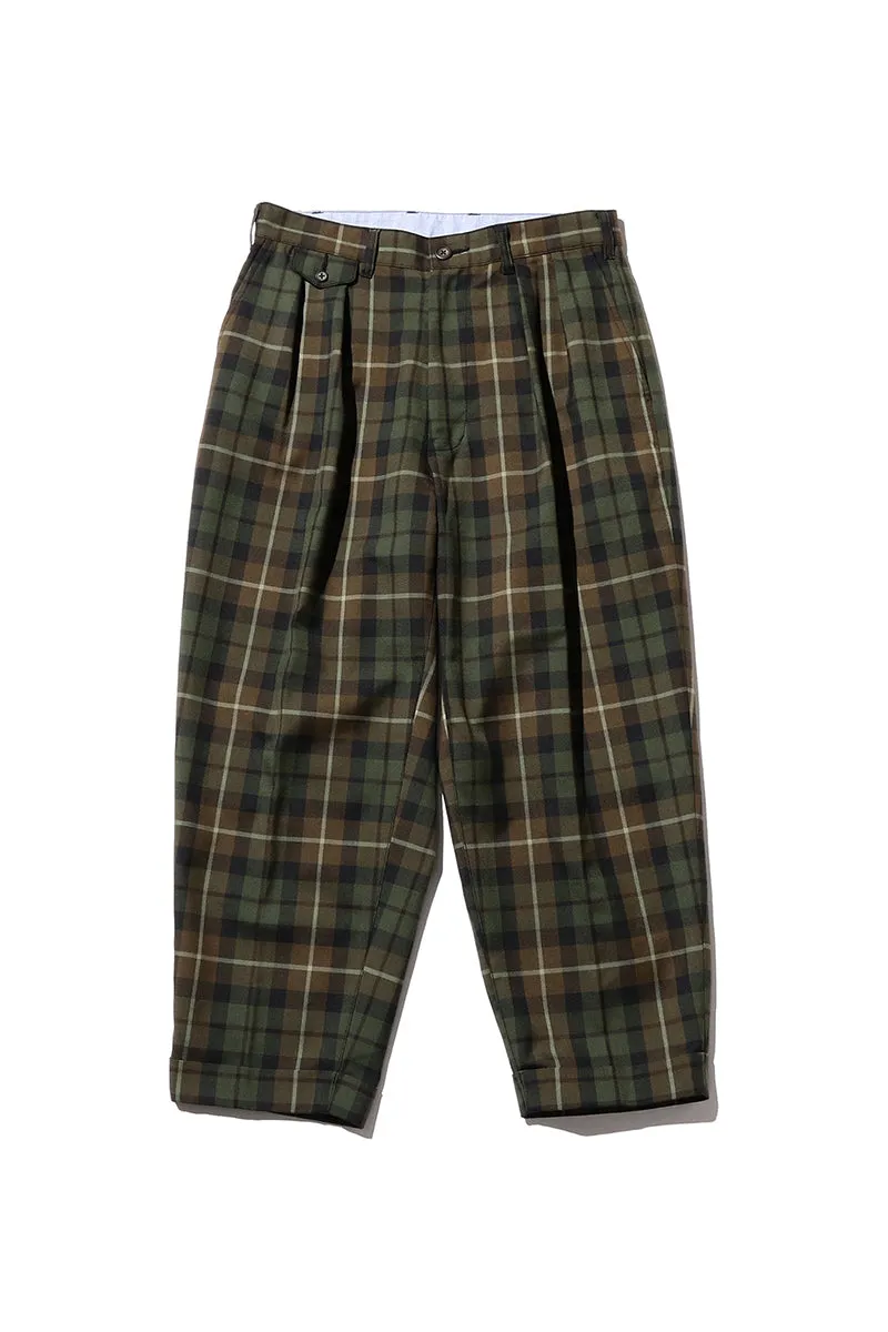 2 Pleats Twill Pant - Olive Check
