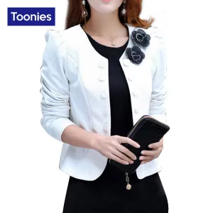 2017 Autumn Long Sleeve Double Breasted Blazer Suit Womens Coat Short Back Bow Blazers Flower Appliques Formal Office Lady Tops