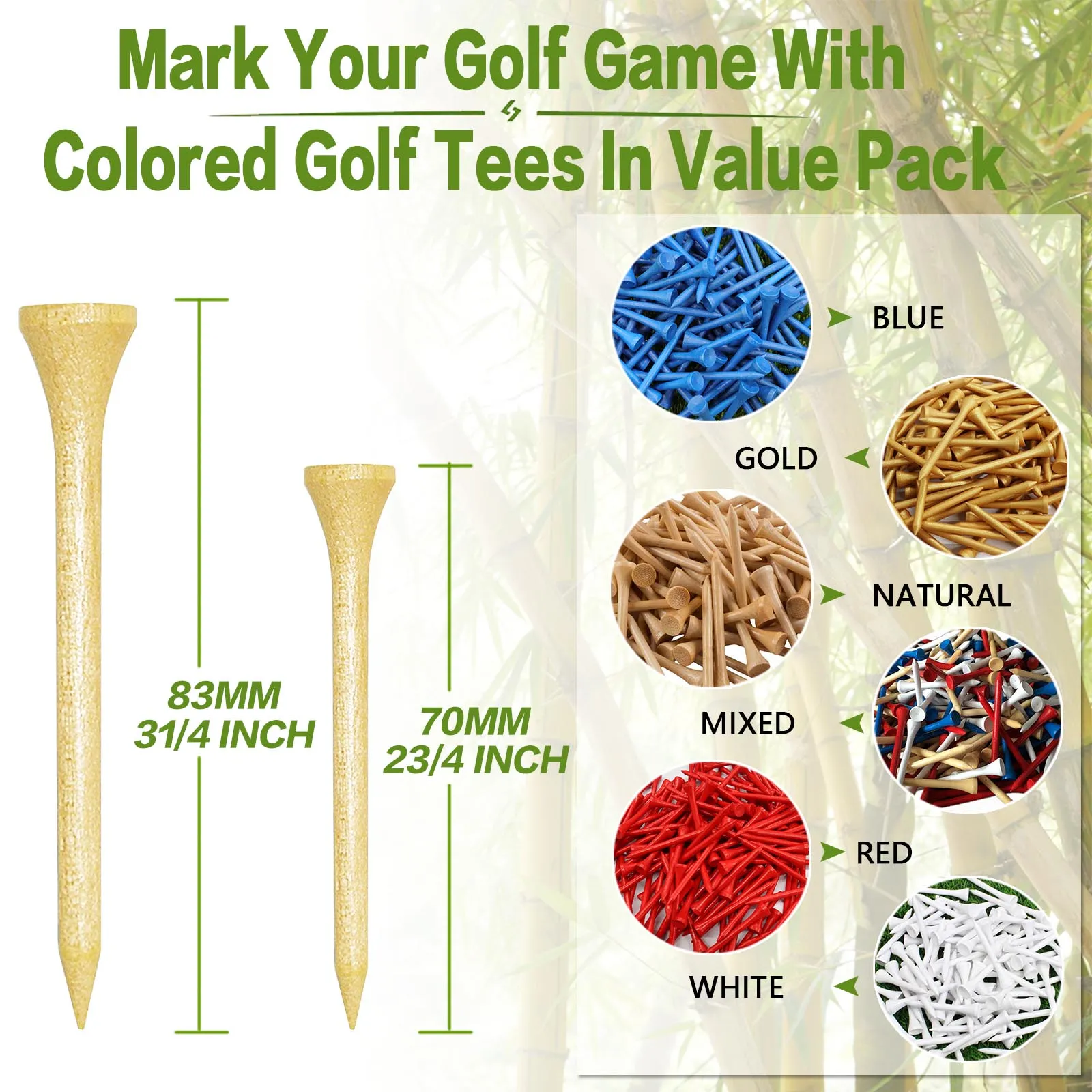 250/500 Pack Wood Tees 2 3/4 3 1/4 Naturl Color with Ball Marker