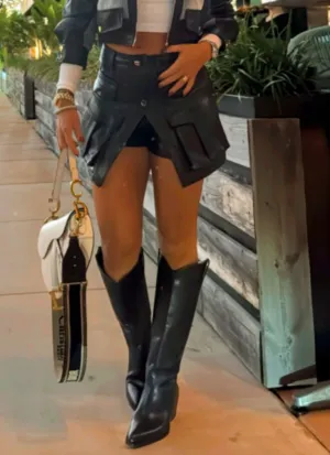 4316 Double waist leather skirt