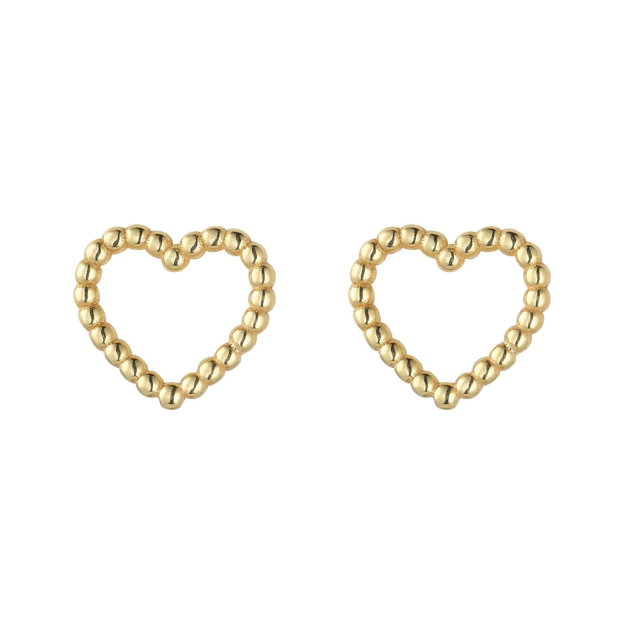 9kt Yellow Gold Beaded Heart Stud Earrings