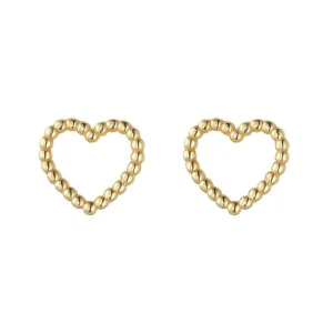 9kt Yellow Gold Beaded Heart Stud Earrings