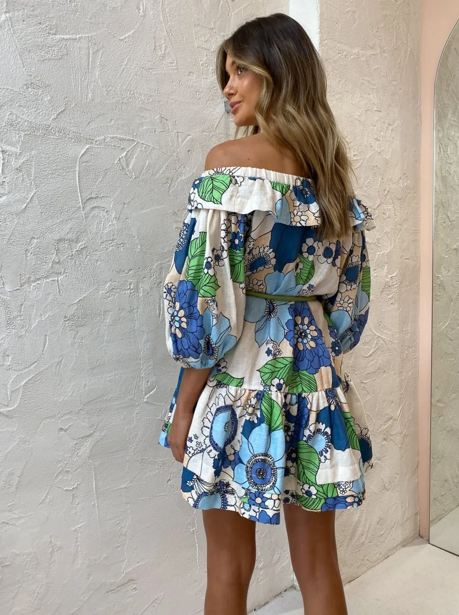 Alemais Farrah Ruffle Mini Dress in Blue