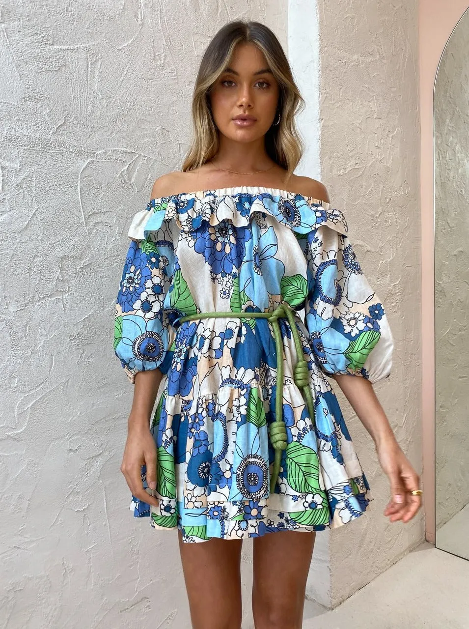 Alemais Farrah Ruffle Mini Dress in Blue