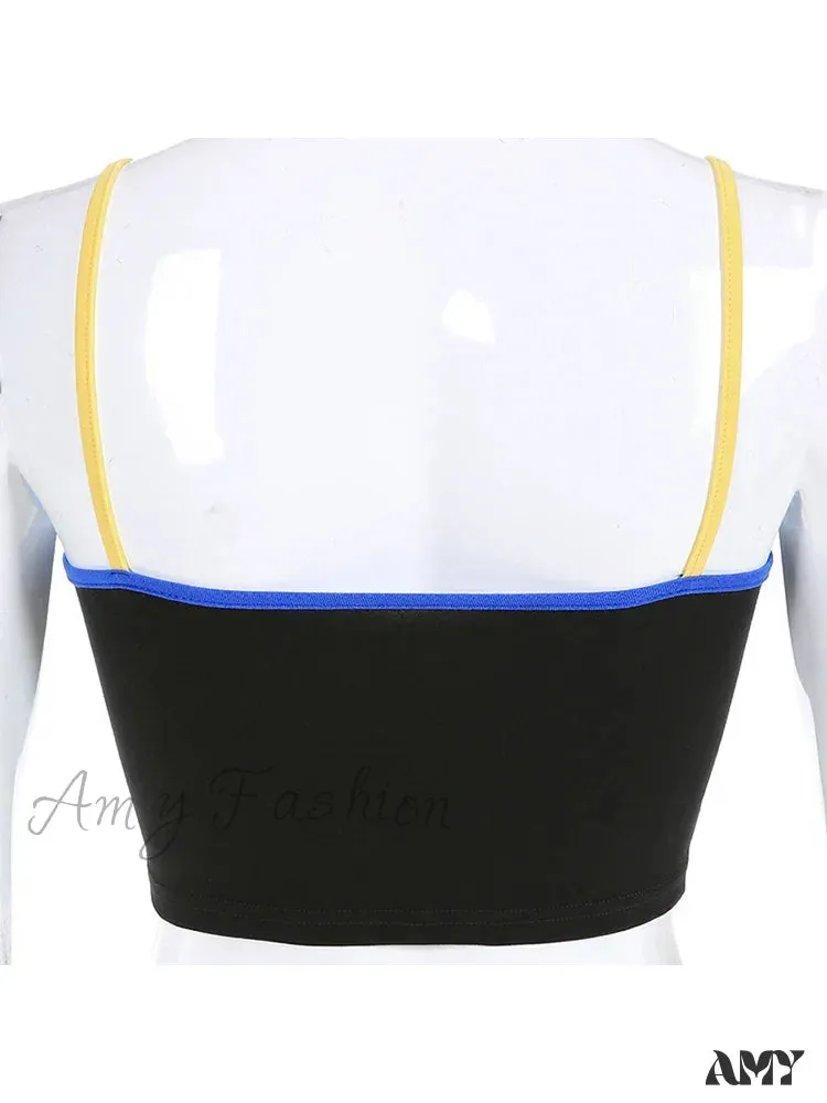 AMY - Cropped Spaghetti Strap Eomtional Letter Tank Tops Crop Top