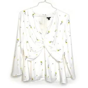 Ann Taylor Womens Size 16 White Floral Blouse Top Twist Shirt NWT