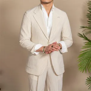 Apricot & Light Green Striped Slim-Fit Blazer