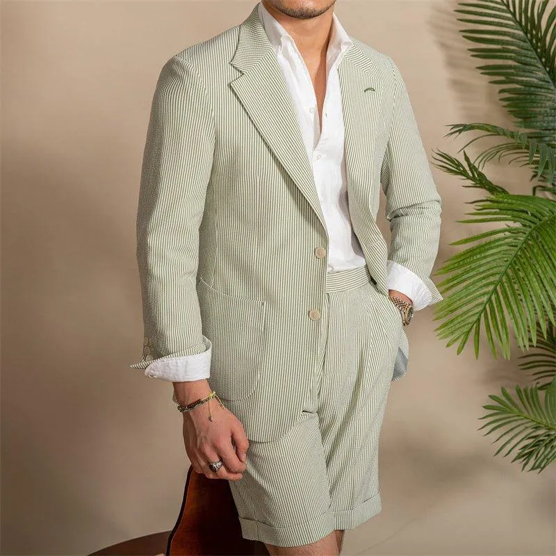 Apricot & Light Green Striped Slim-Fit Blazer