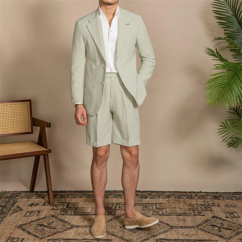 Apricot & Light Green Striped Slim-Fit Blazer