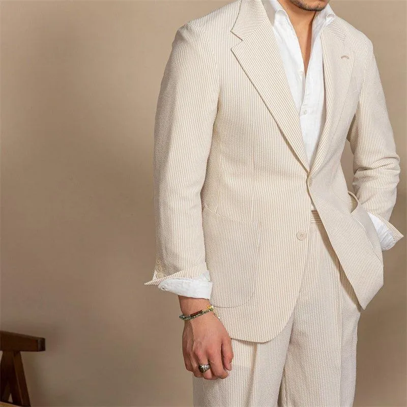 Apricot & Light Green Striped Slim-Fit Blazer