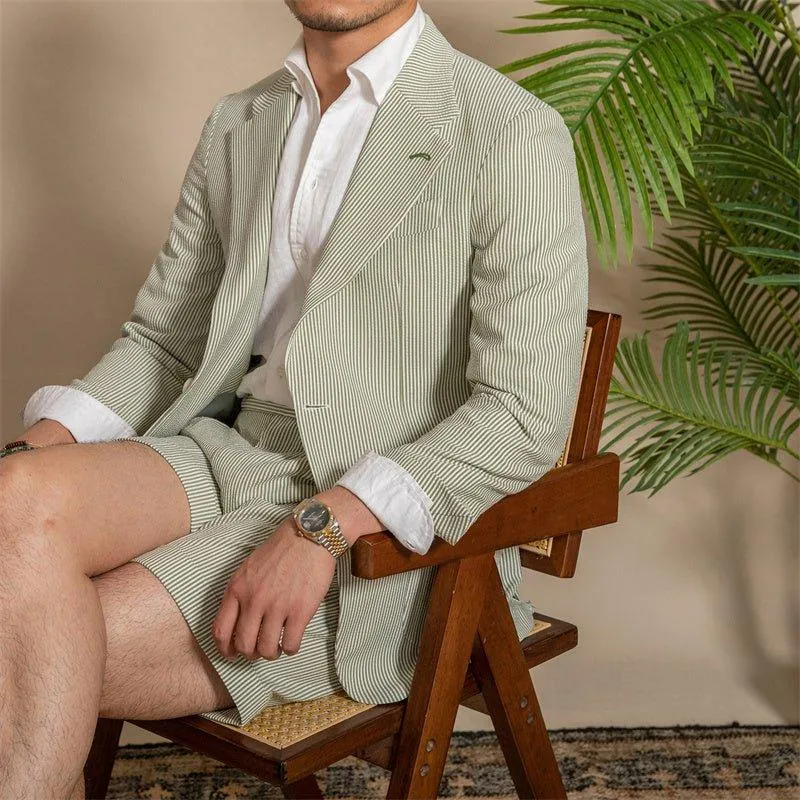 Apricot & Light Green Striped Slim-Fit Blazer