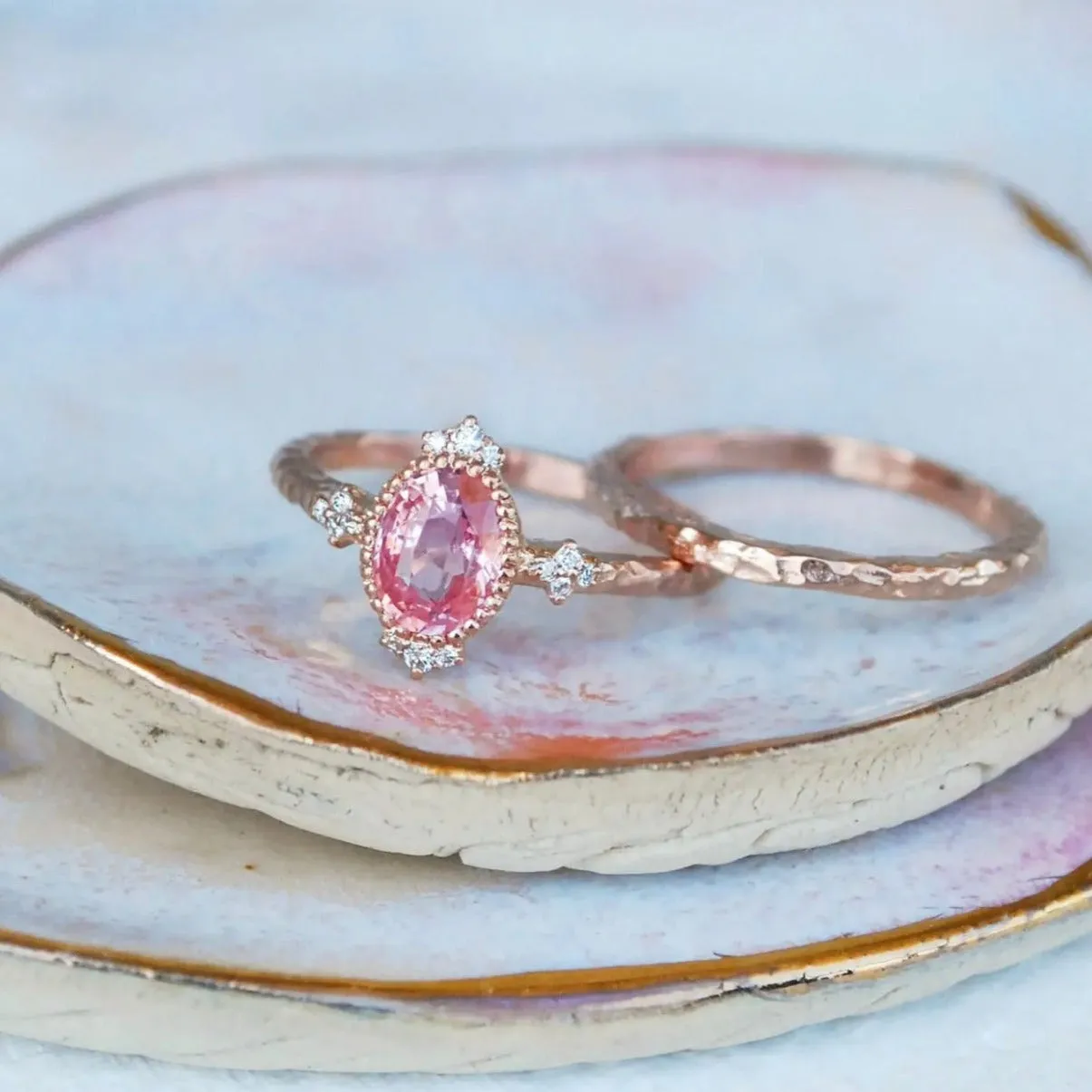 'Aurora' Peach Sapphire RIng