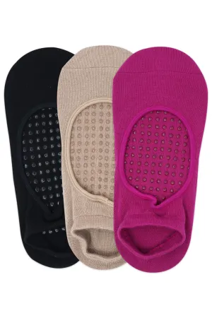 Balenzia Women's Anti Bacterial Yoga Socks with Anti Skid- (Pack of 3 Pairs/1U) Pack- (Black,Beige,Pink)
