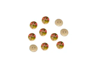 Beige Pink Green Floral Printed 2 Hole Wooden Buttons