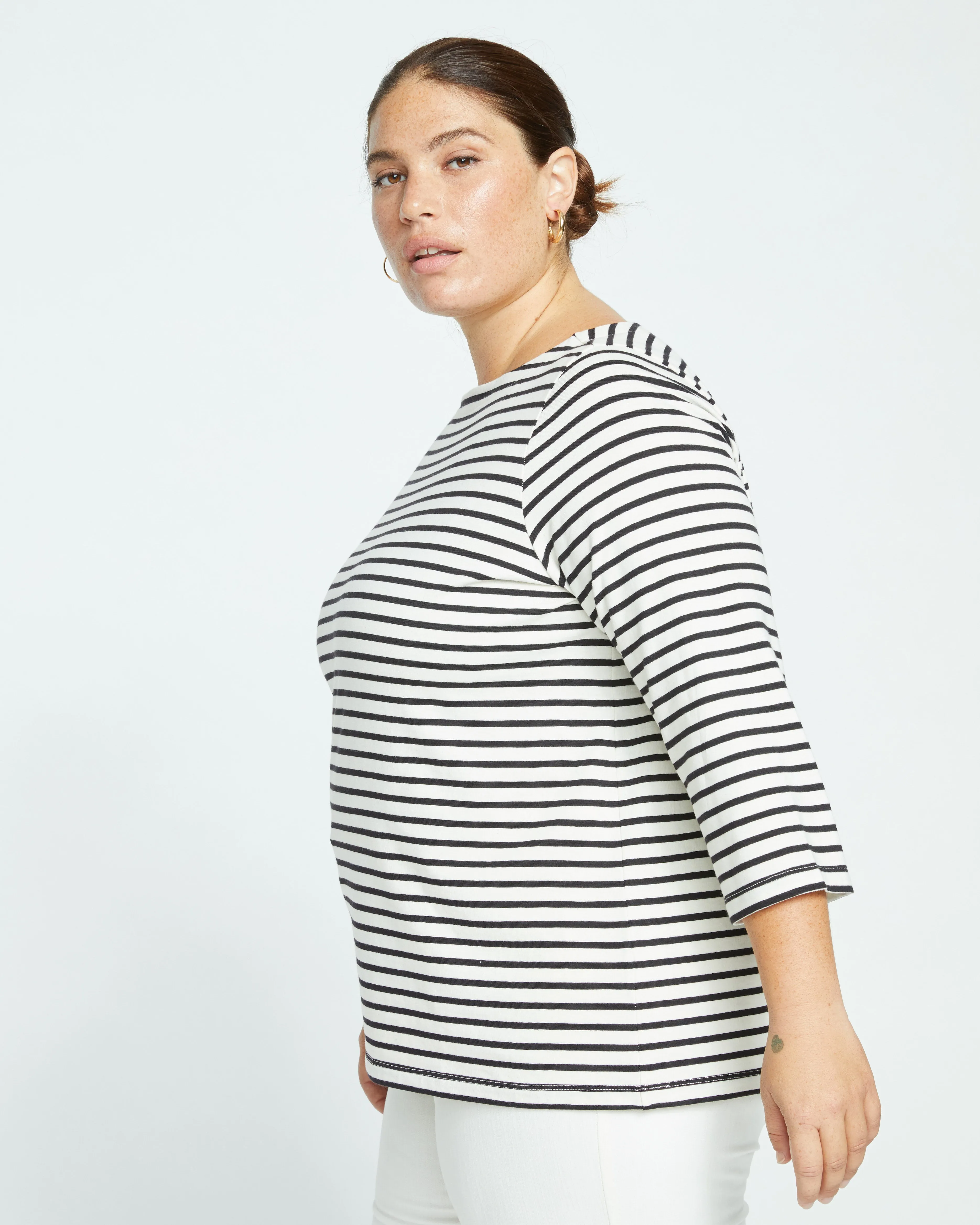 Belle Breton Stripe Jersey Tee - Ecru/Black Stripe