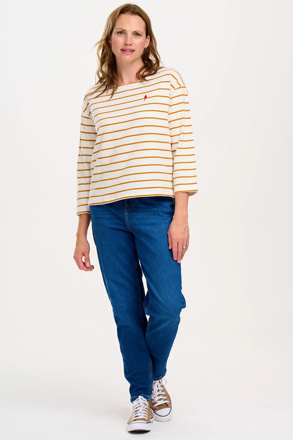 Billie Breton Top - Off White/Tan, Lightning Strike