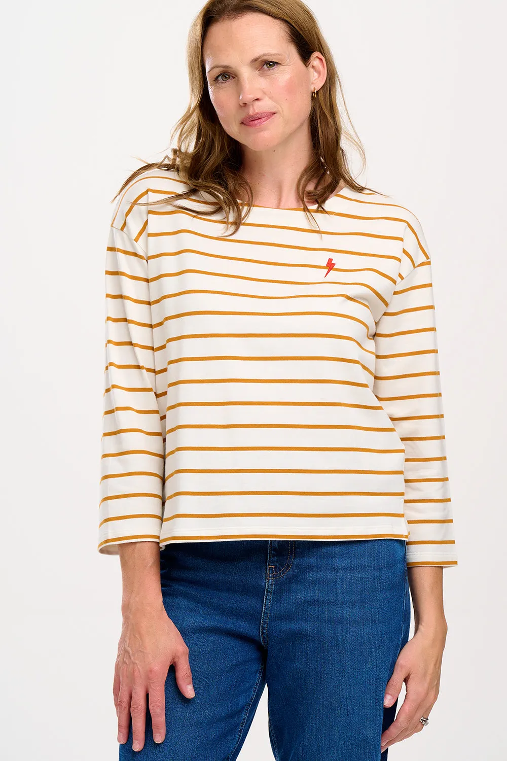 Billie Breton Top - Off White/Tan, Lightning Strike