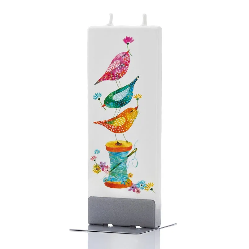 Birds on a Sewing Spool Flat Handmade Candle