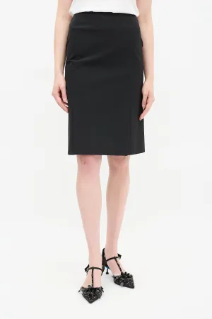 Black Double Vent Midi Pencil Skirt