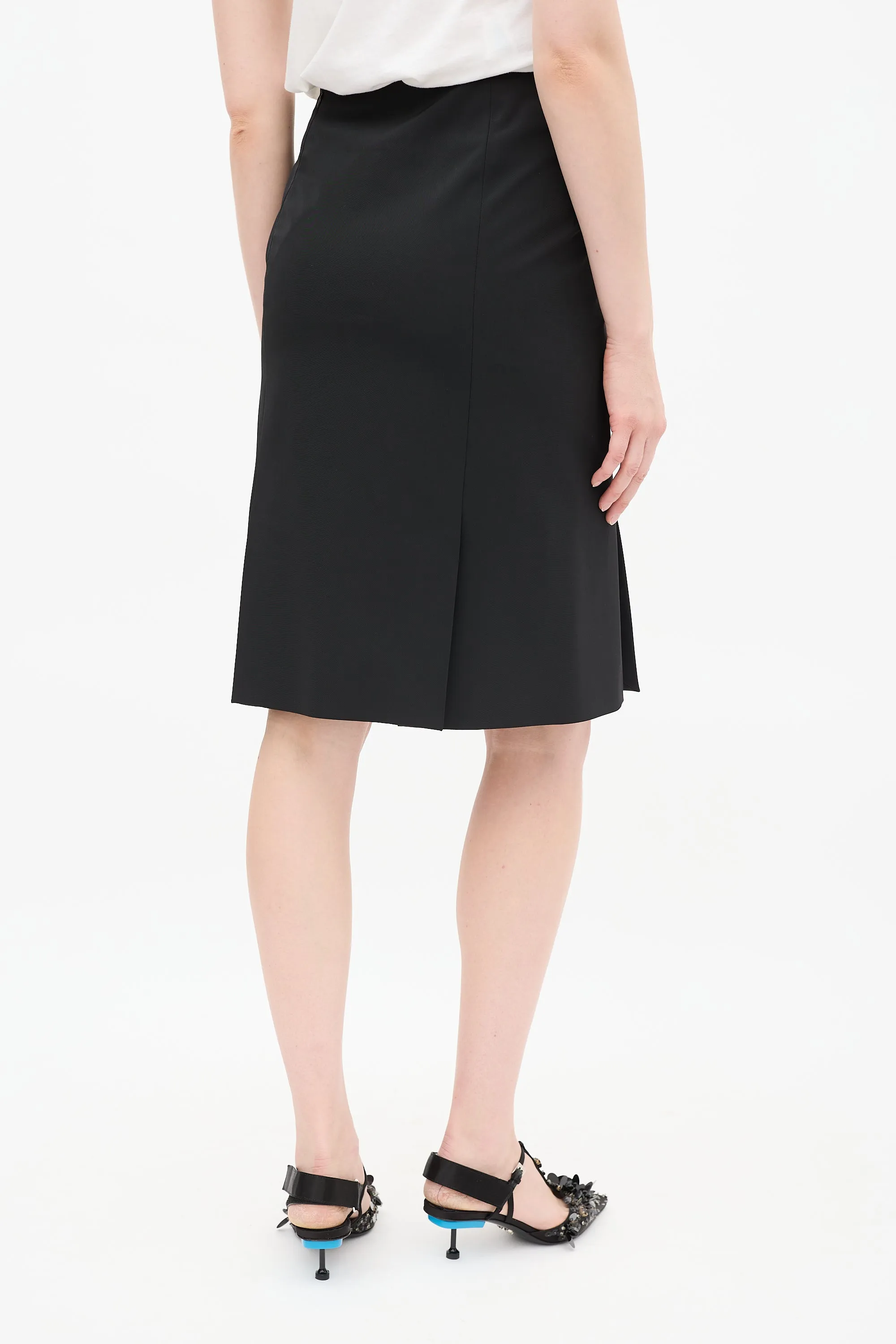 Black Double Vent Midi Pencil Skirt