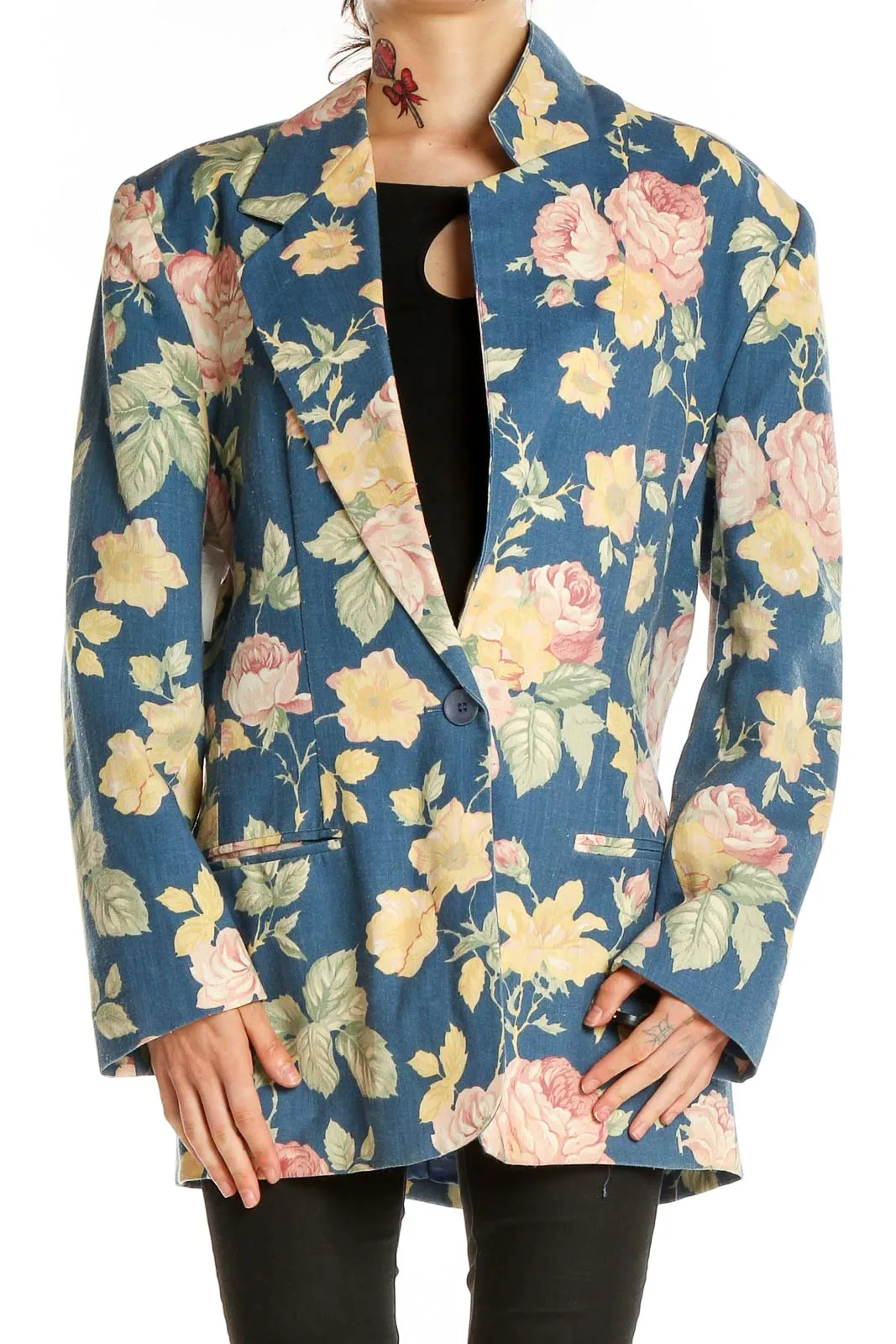 Blue Floral Oversized Blazer