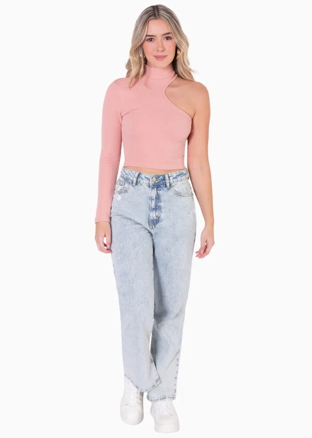 Blusa crop con cuello halter y un solo hombro - NABIHA