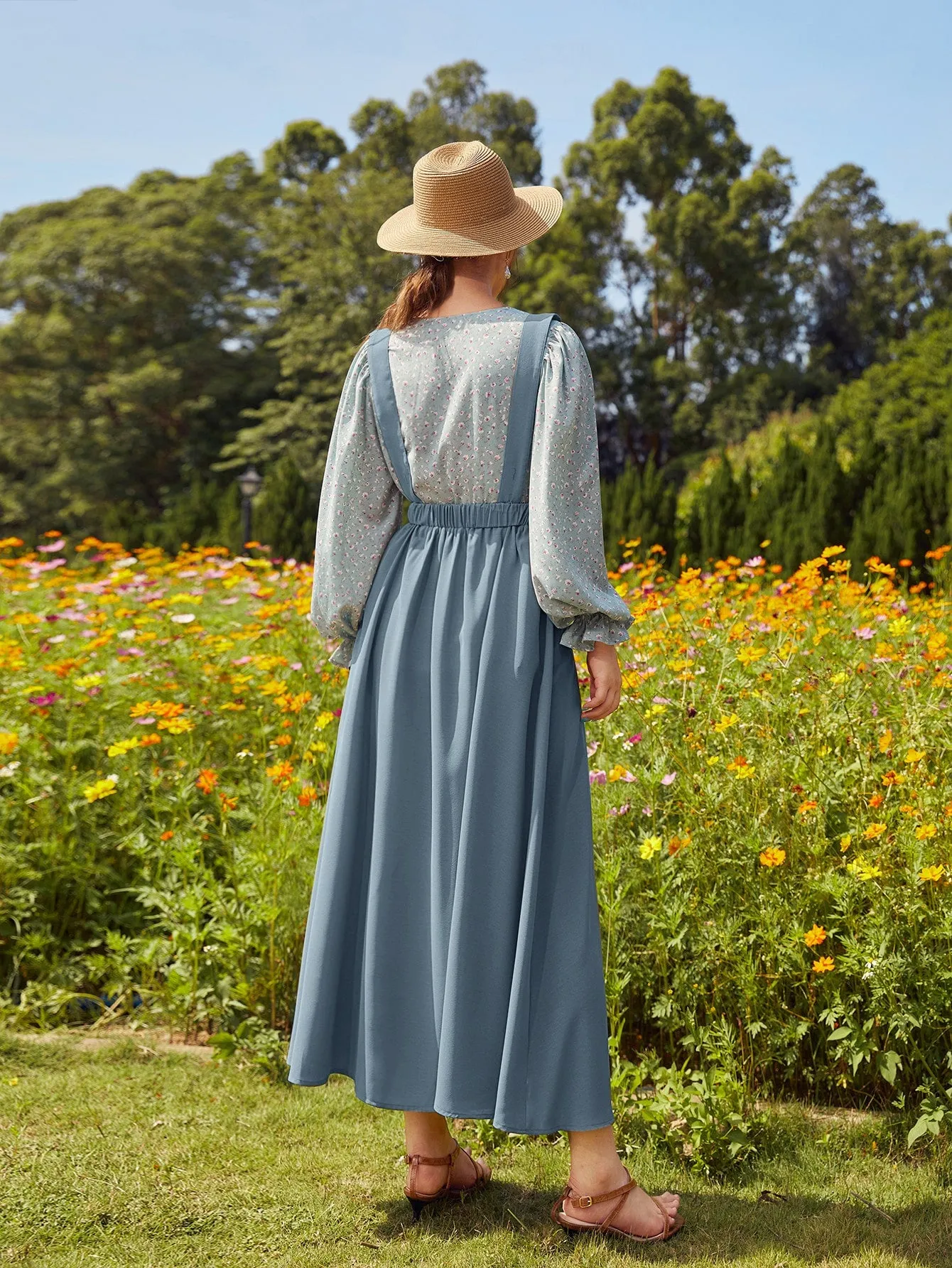Boho Plain Double Button High Waist Maxi Women Skirt
