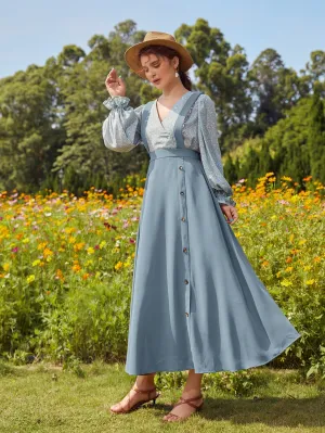 Boho Plain Double Button High Waist Maxi Women Skirt