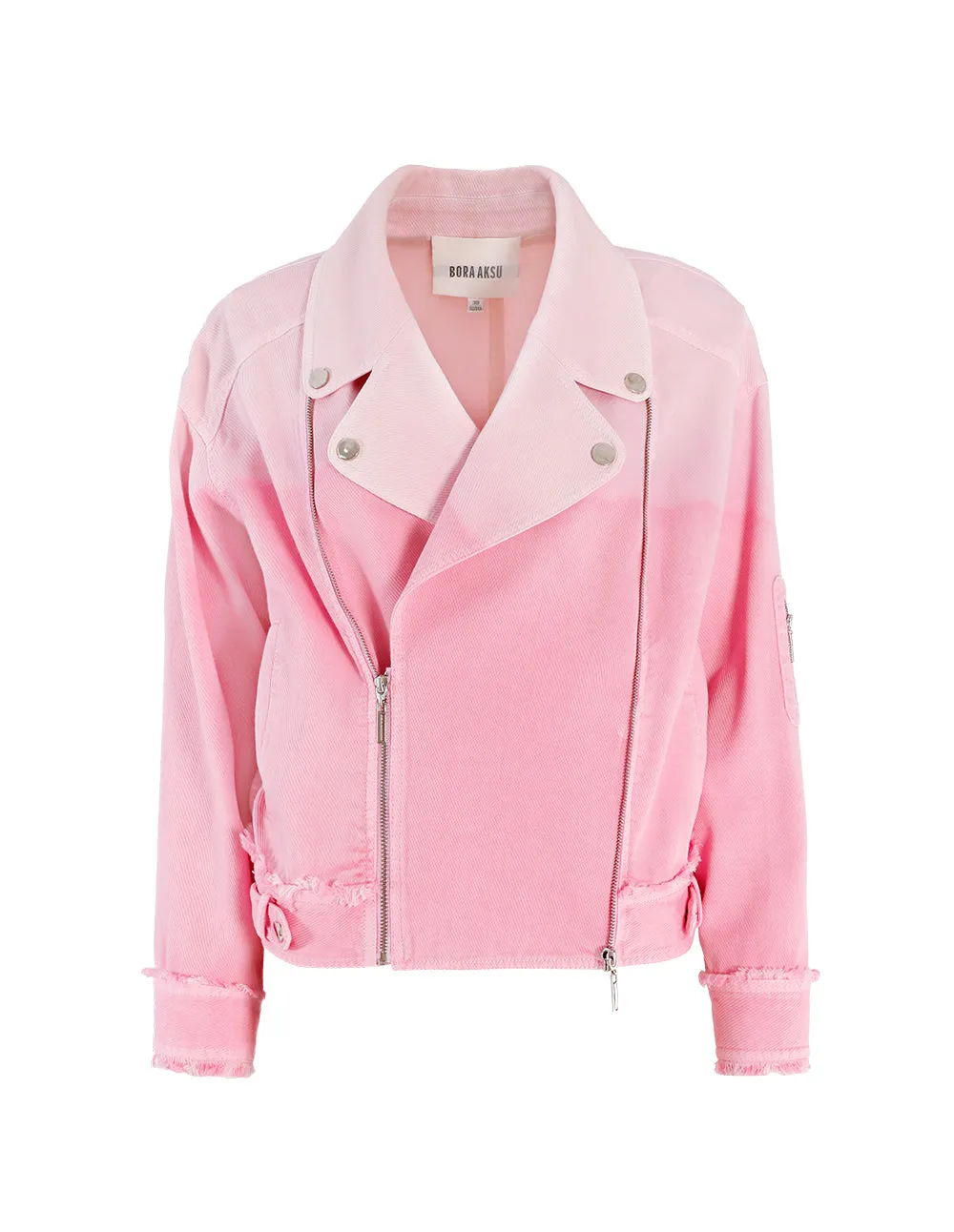 BORA AKSU Ombre Pink Frayed Denim Biker Jacket