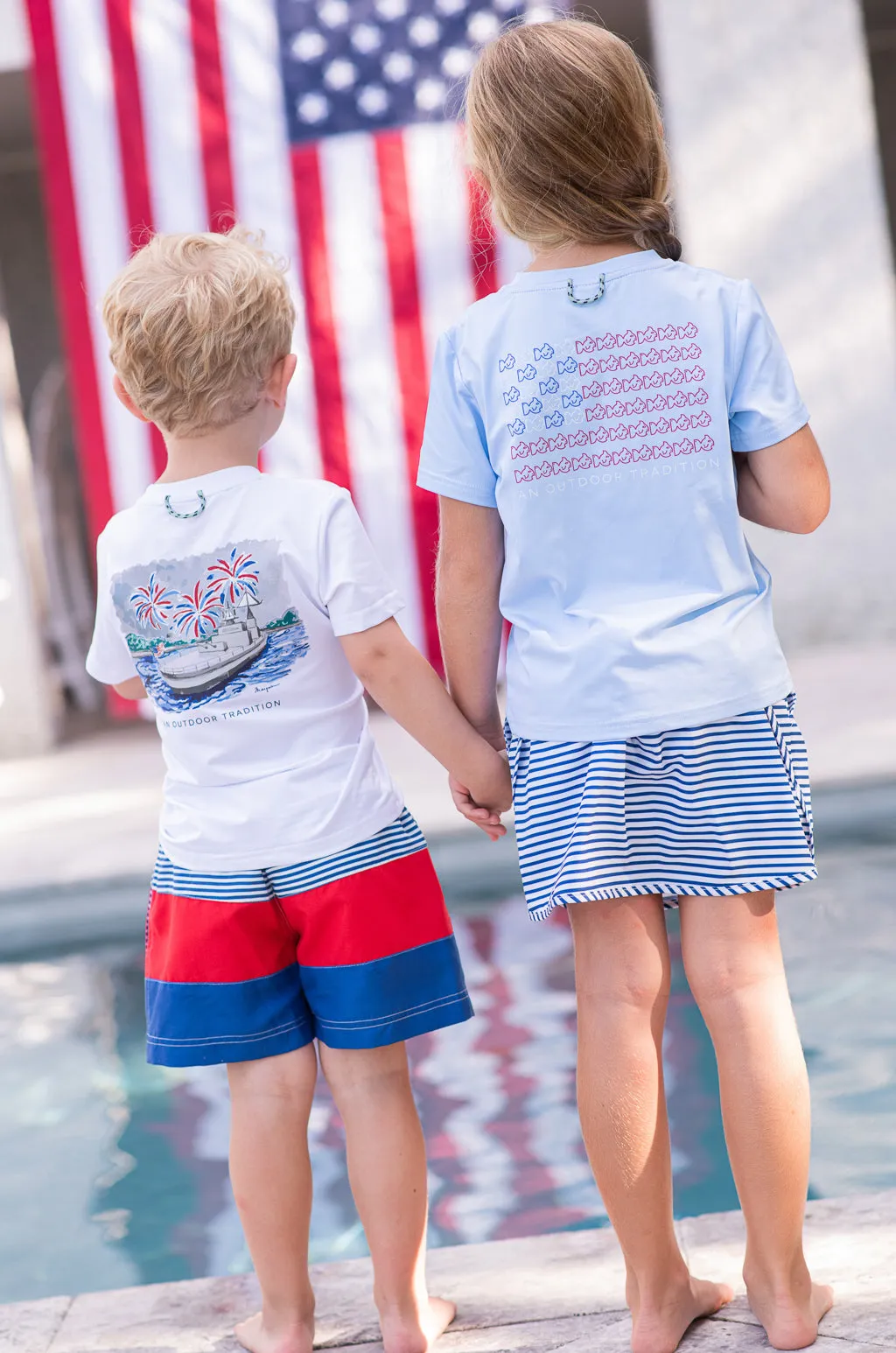 Boys Pro Performance Fishing Tee with Fireworks on Yorktown Art