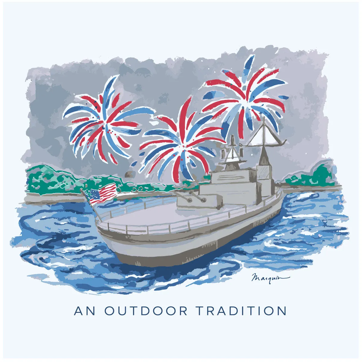 Boys Pro Performance Fishing Tee with Fireworks on Yorktown Art