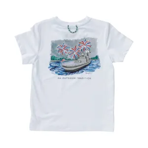Boys Pro Performance Fishing Tee with Fireworks on Yorktown Art