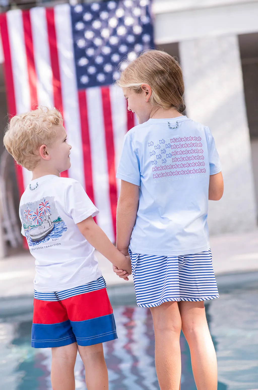 Boys Pro Performance Fishing Tee with Fireworks on Yorktown Art