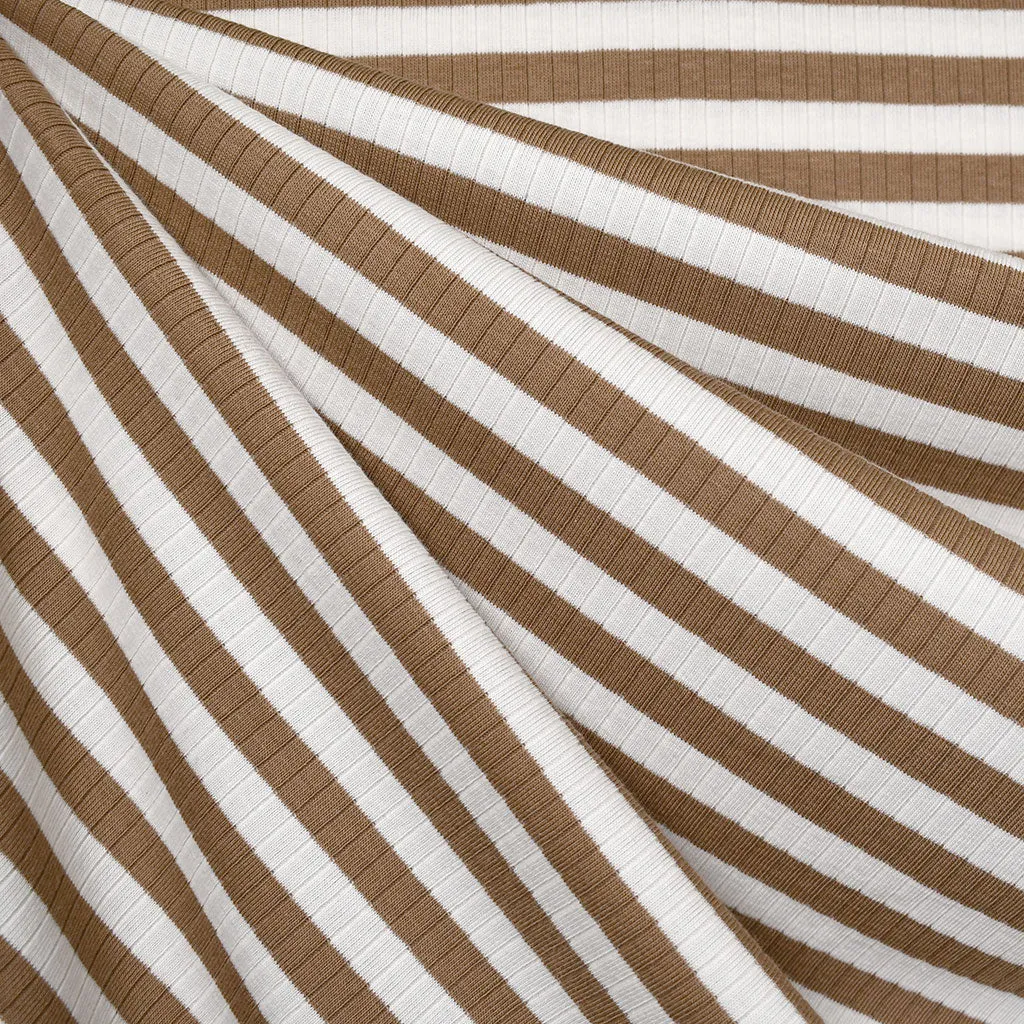 Breton Stripe Rib Jersey Knit Coffee/Vanilla SY