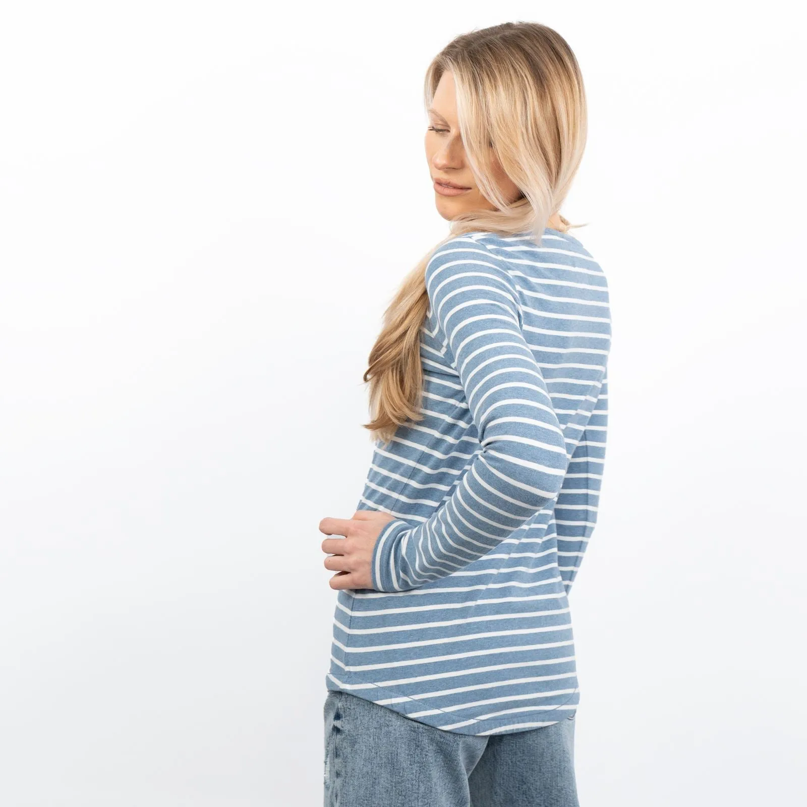 Breton Striped Long Sleeve Light Blue Casual Cotton Jersey Tops
